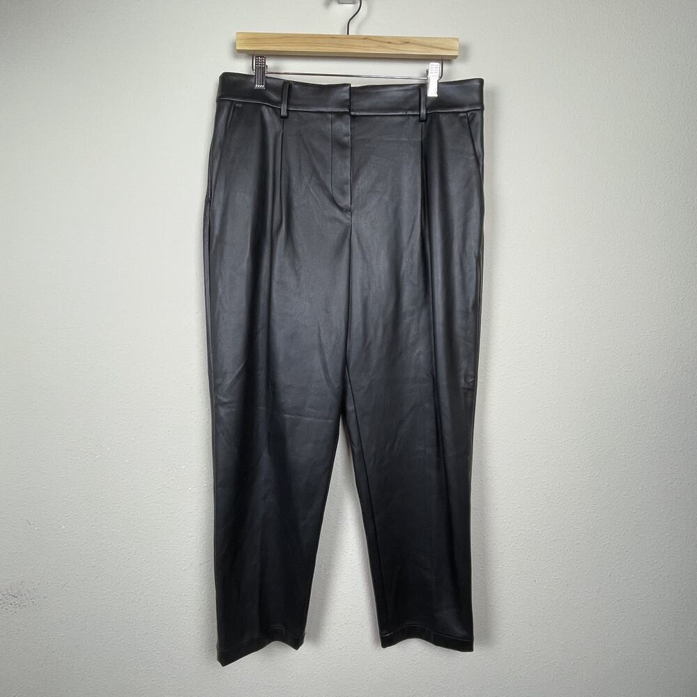 LOFT Faux Leather Pants Size 10 Black Pleated High Waist Tapered Goth Chic